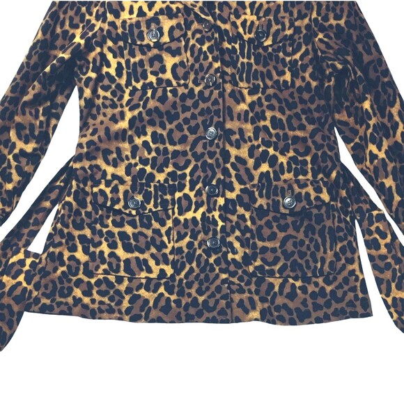 Trench Jacke Size M Pockets Belt Lined Animal Print Leopard A Line Old Money Mob - Picture 4 of 12